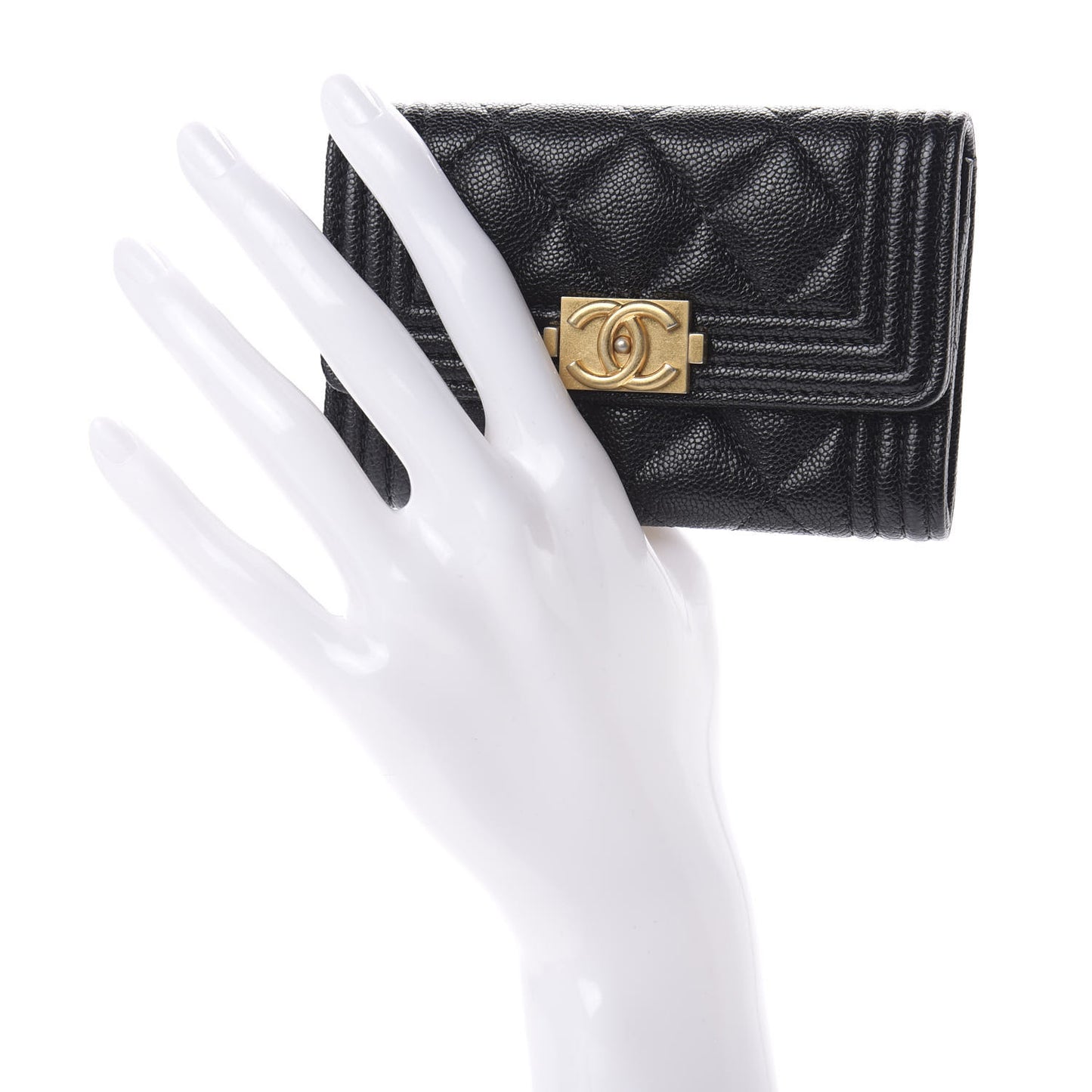 Caviar Quilted Boy Flap Card Holder Black