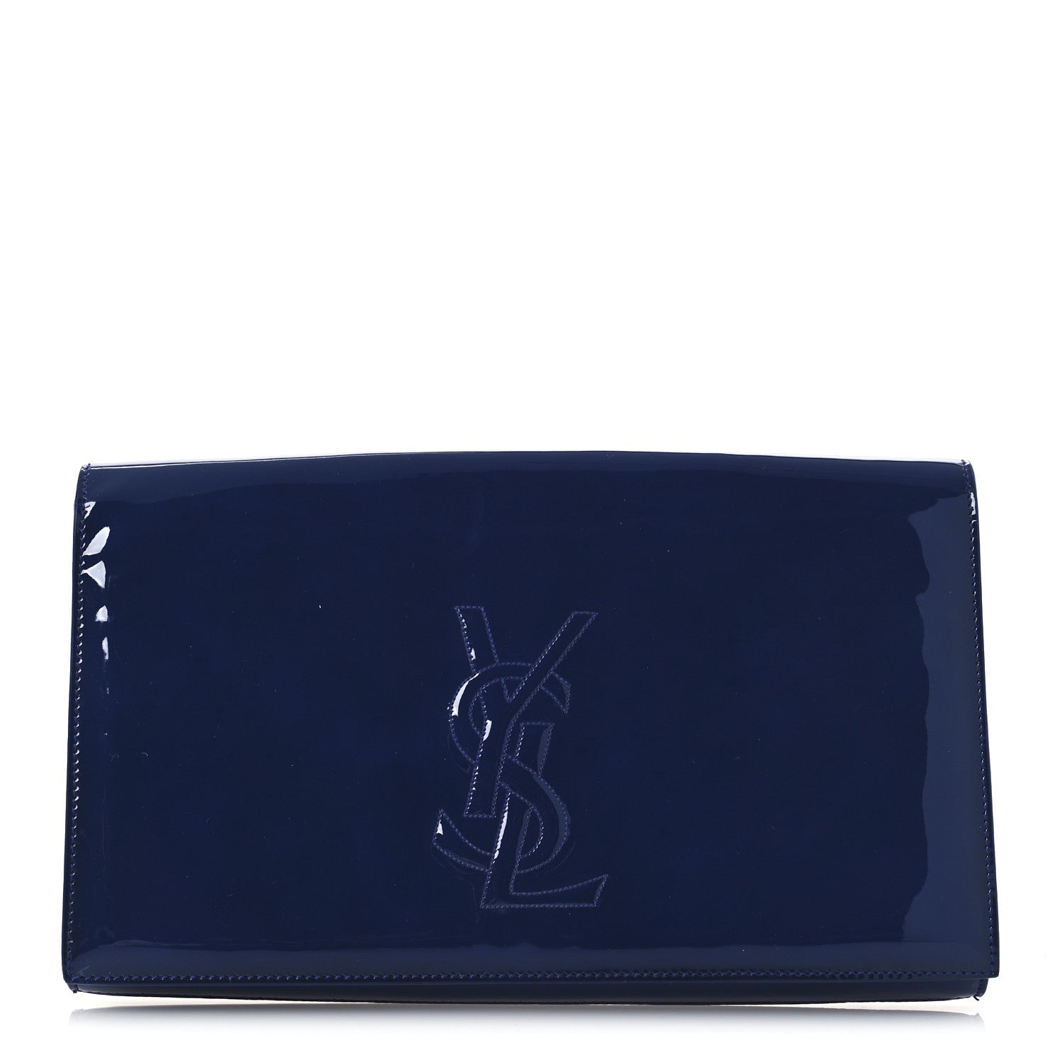 Saint Laurent Patent Calfskin Monogram Large Belle De Jour Clutch Royal Blue 1 of 12