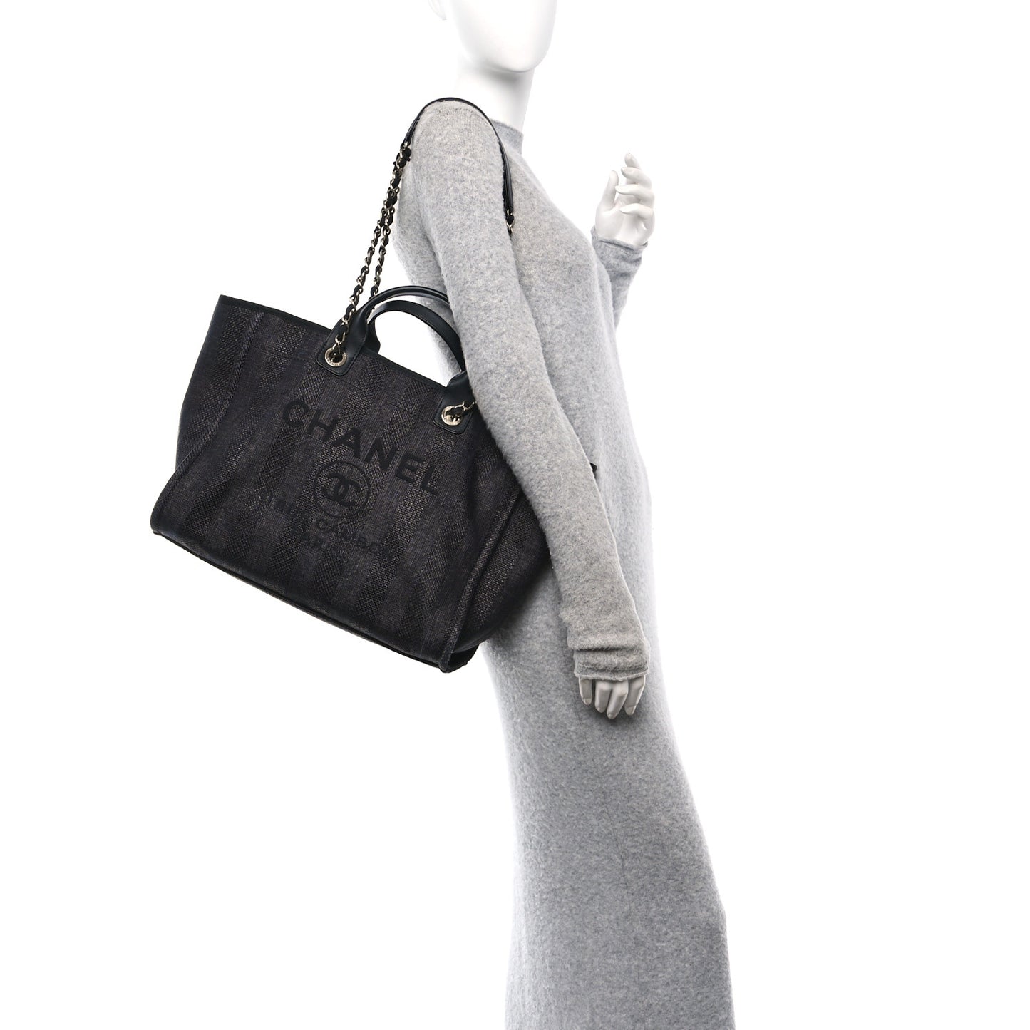 Mixed Fibers Calfskin Striped Medium Deauville Black