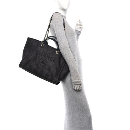 Chanel Mixed Fibers Calfskin Striped Medium Deauville Black 2 of 14