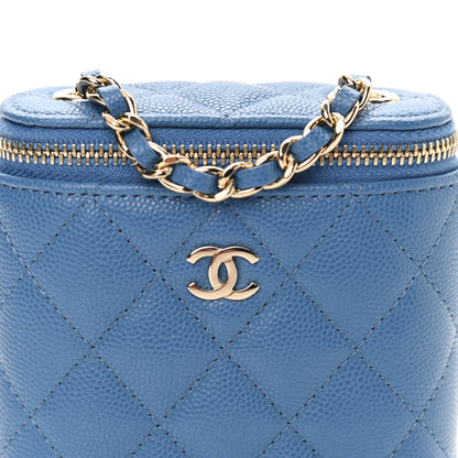 Chanel Caviar Quilted Small Vertical Coco Beauty Vanity Case With Chain Blue 7 of 9