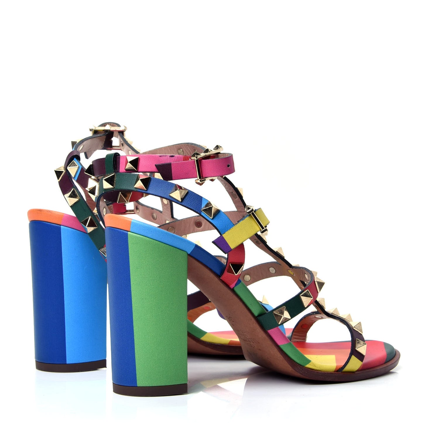 Calfskin 1973 Rockstud 90mm City Sandals 36 Multicolor