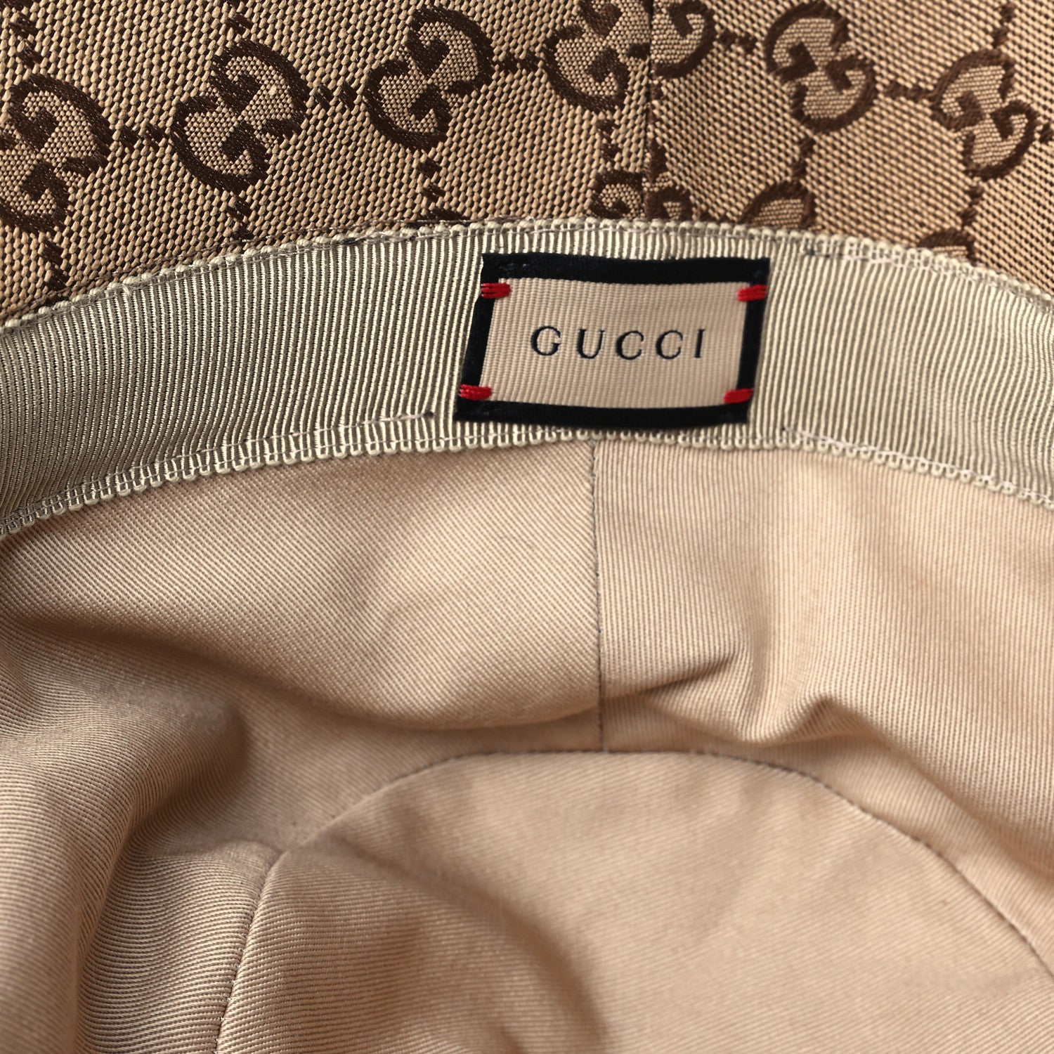 Gucci Monogram Textured Dollar Calfskin GG Jago Bucket Hat S Cacao Beige 8 of 9