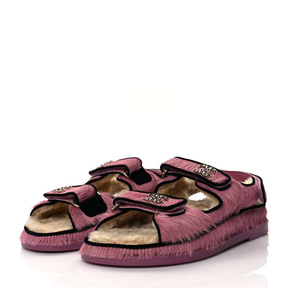 Chanel Calfskin Hair Suede Shearling Dad Sandals 36.5 Pink Black 3 of 8
