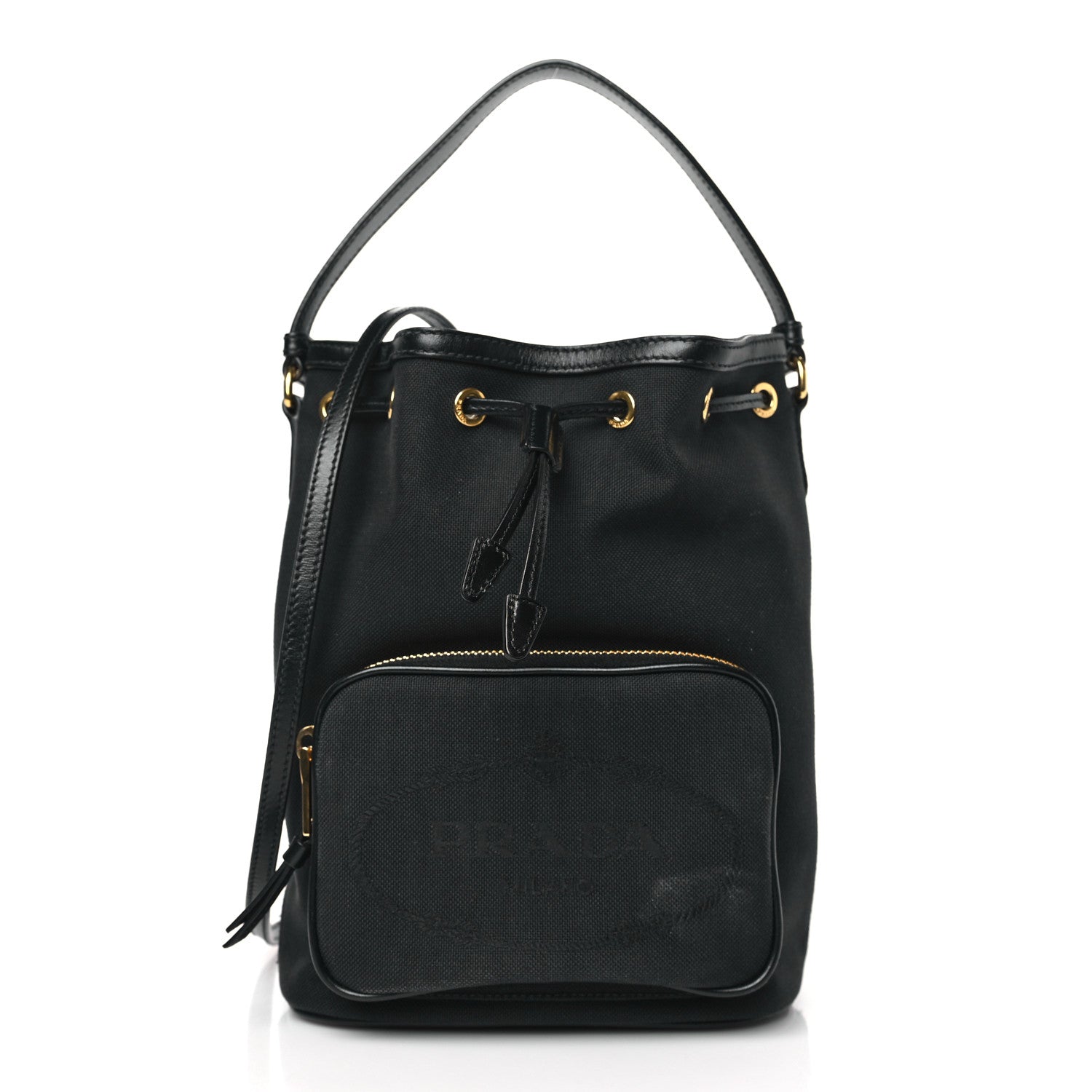 Prada Jacquard Logo Mini Bucket Crossbody Bag Black 1 of 9
