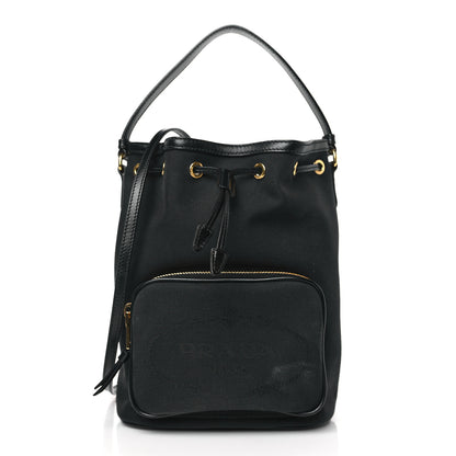 Prada Jacquard Logo Mini Bucket Crossbody Bag Black 1 of 9