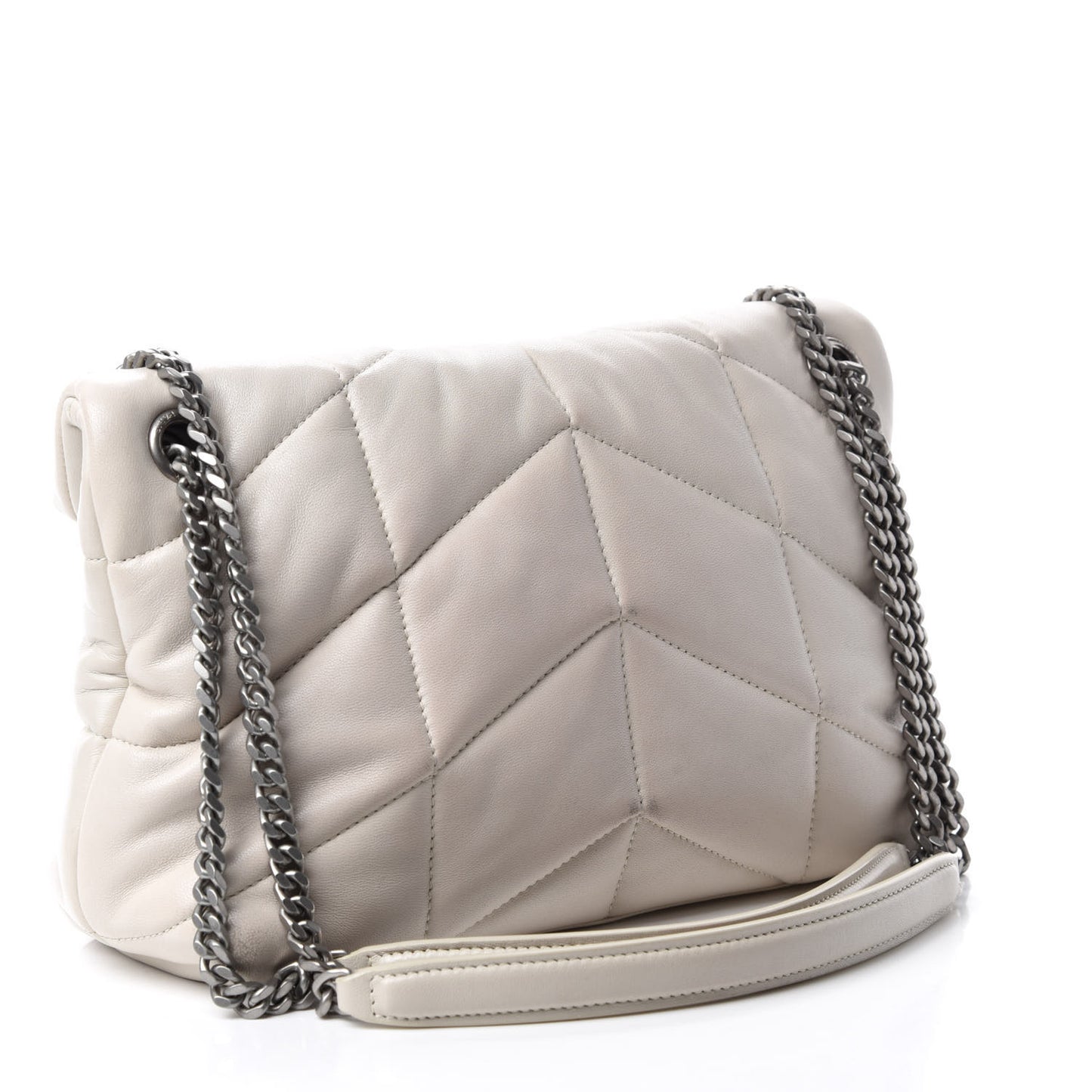 Lambskin Quilted Small Loulou Puffer Monogram Chain Satchel Blanc Vintage