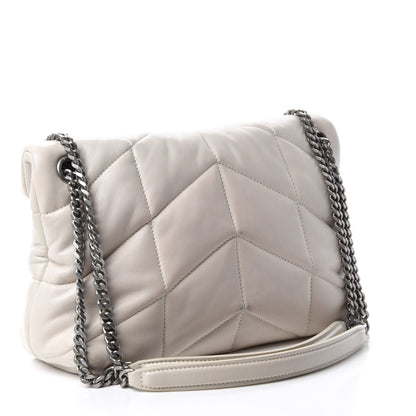 Saint Laurent Lambskin Quilted Small Loulou Puffer Monogram Chain Satchel Blanc Vintage 3 of 16