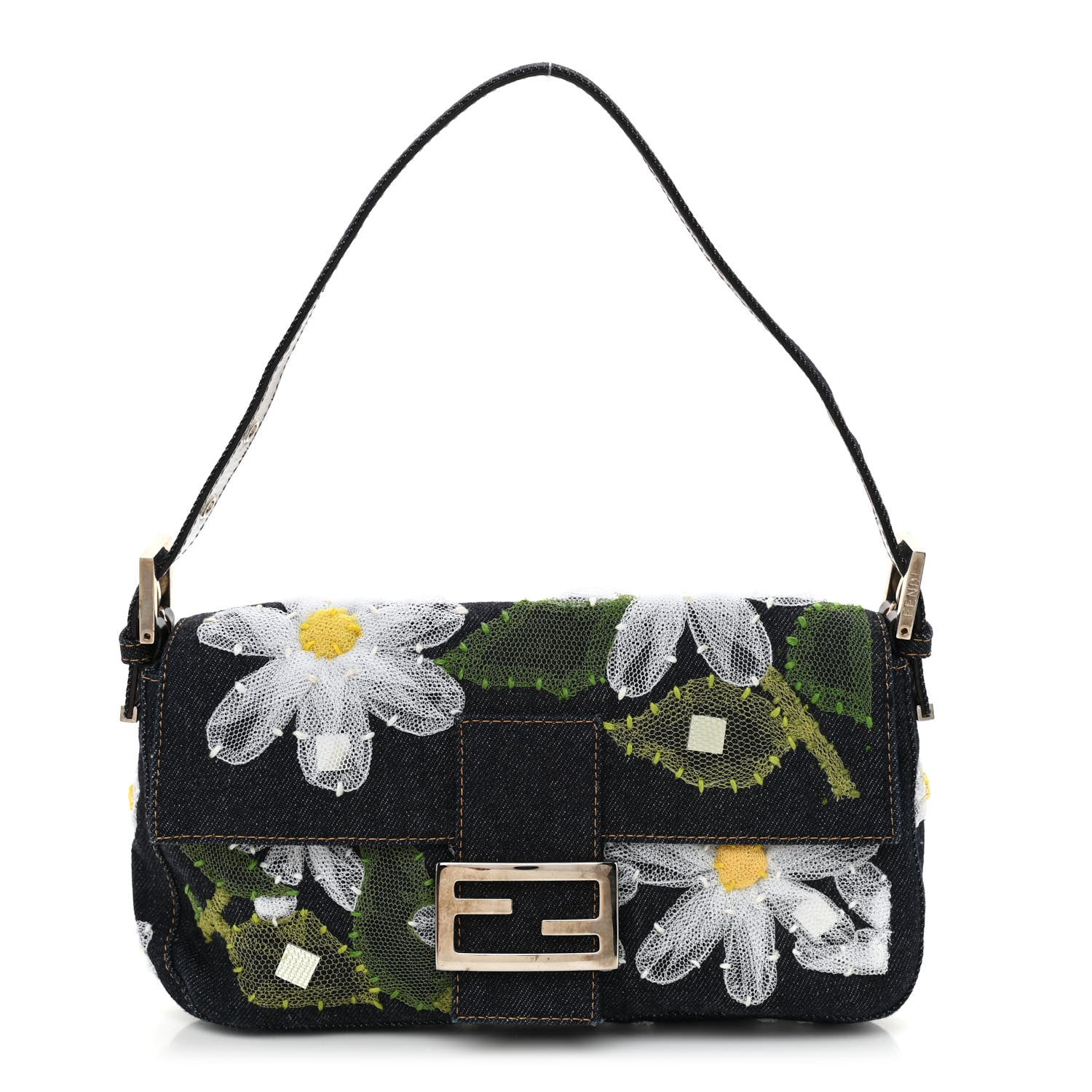 Fendi Denim Flower Applique Baguette Blue 1 of 7