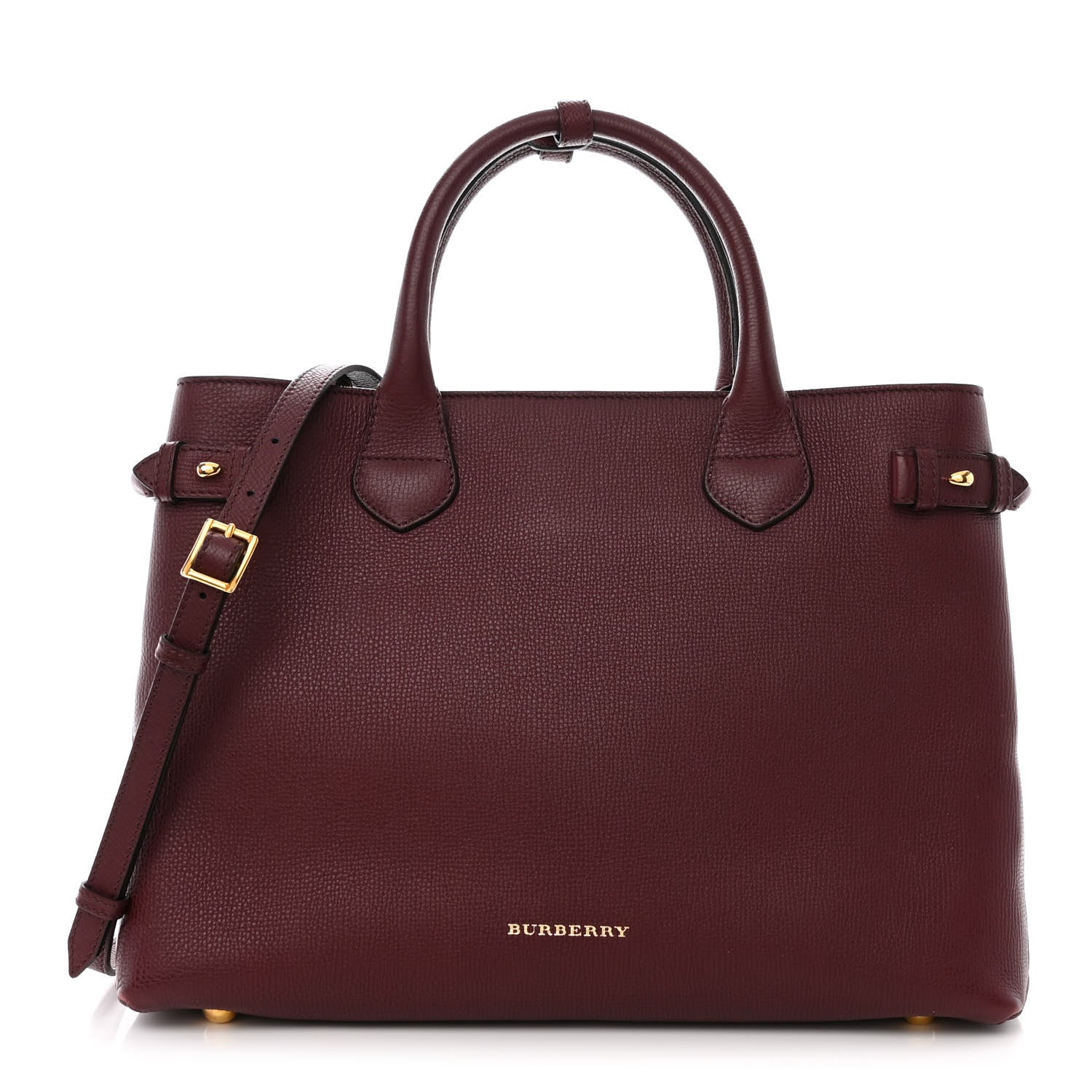 Burberry Grainy Calfskin House Check Medium Banner Tote Mahogany Red 1 of 17