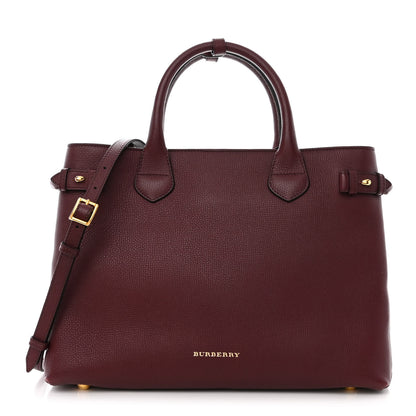 Burberry Grainy Calfskin House Check Medium Banner Tote Mahogany Red 1 of 17