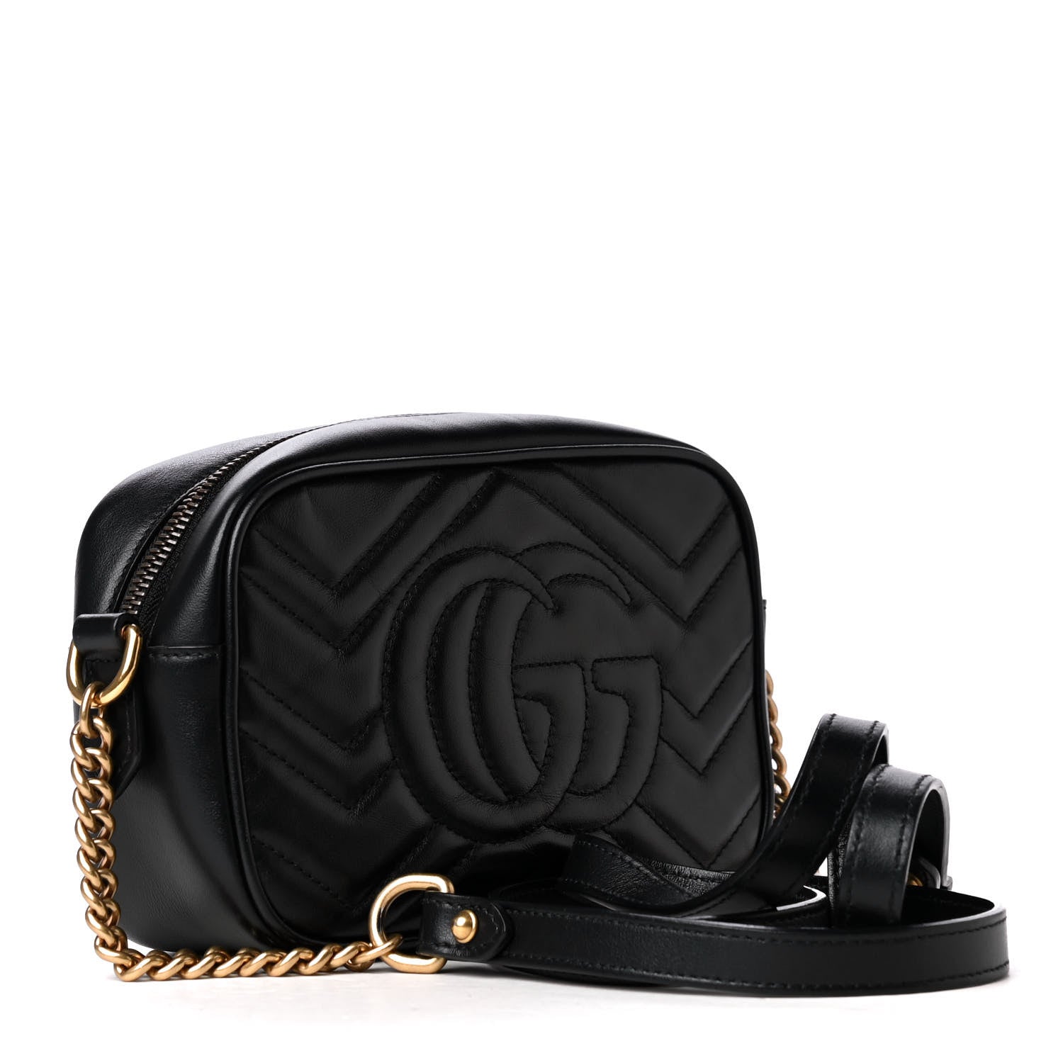 Gucci Calfskin Matelasse Mini GG Marmont Chain Shoulder Bag Black 2 of 4