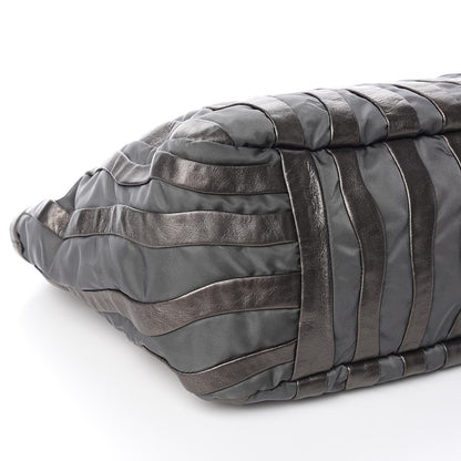 Prada Metallic Nappa Tessuto Nylon Mordore Stripes Tote Grey 8 of 10