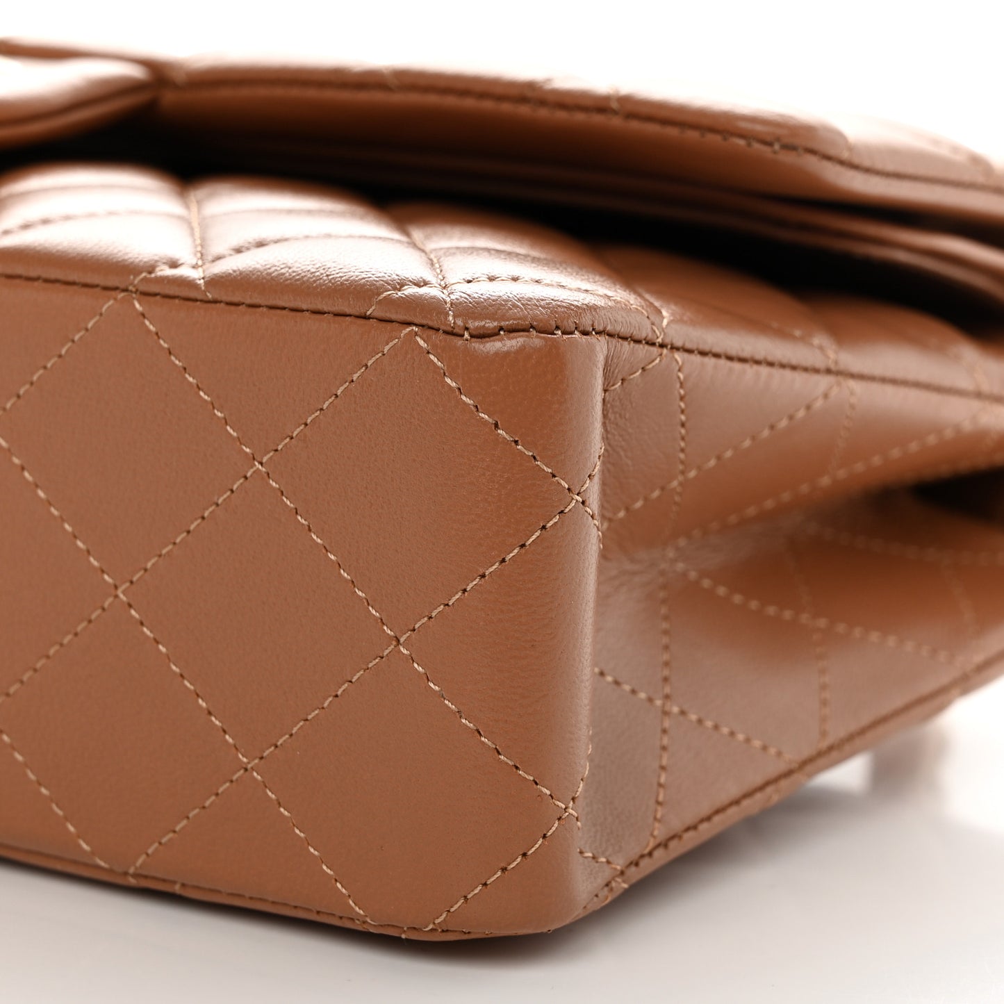 Lambskin Quilted Medium Double Flap Brown