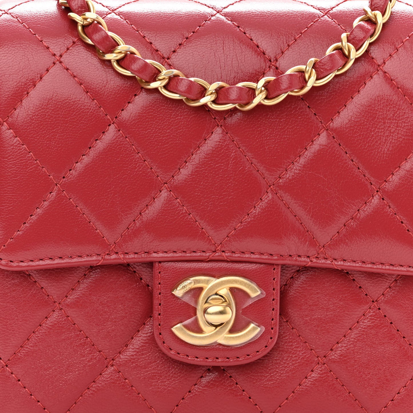 Goatskin Quilted Mini Square Flap Dark Red