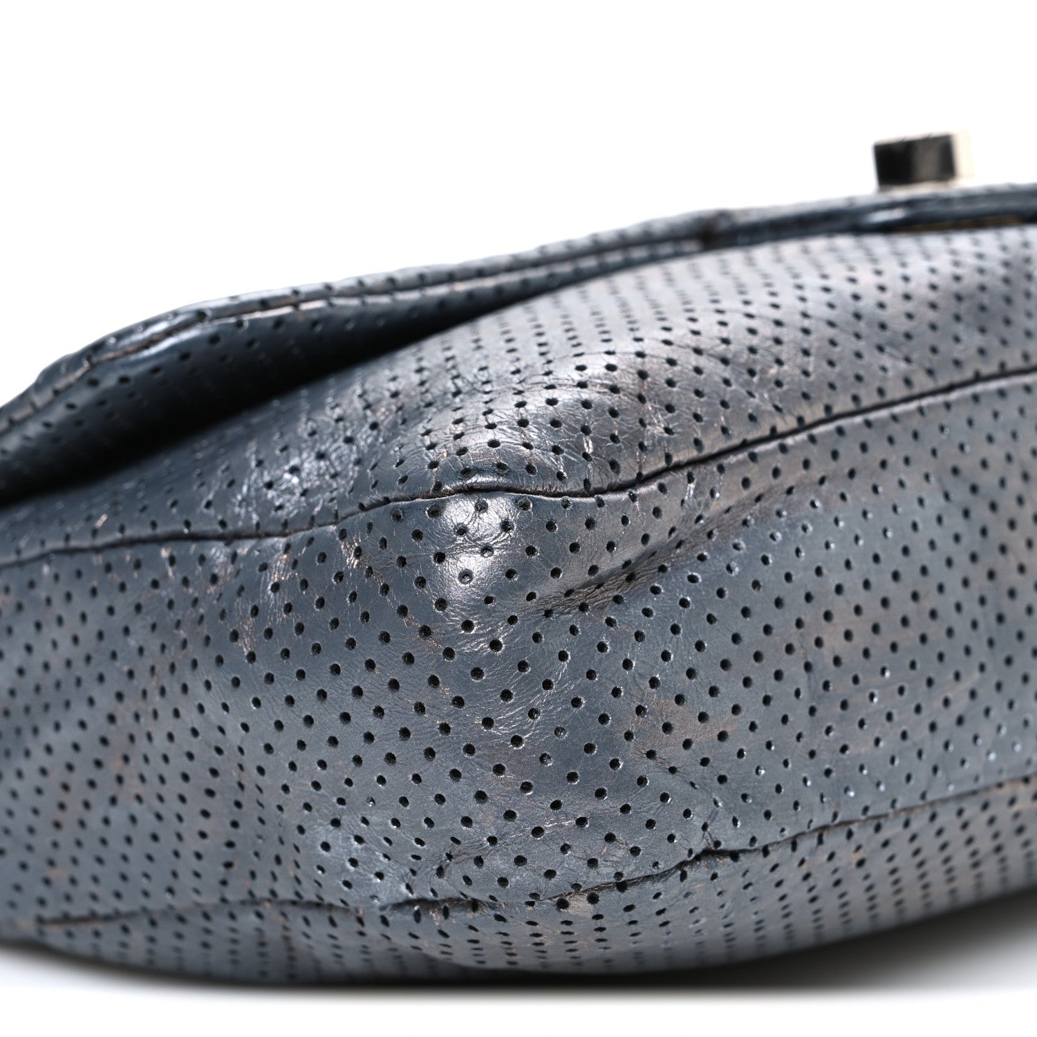 Chanel Metallic Crackled Calfskin Perforated Drill Flap Silver 9 of 11