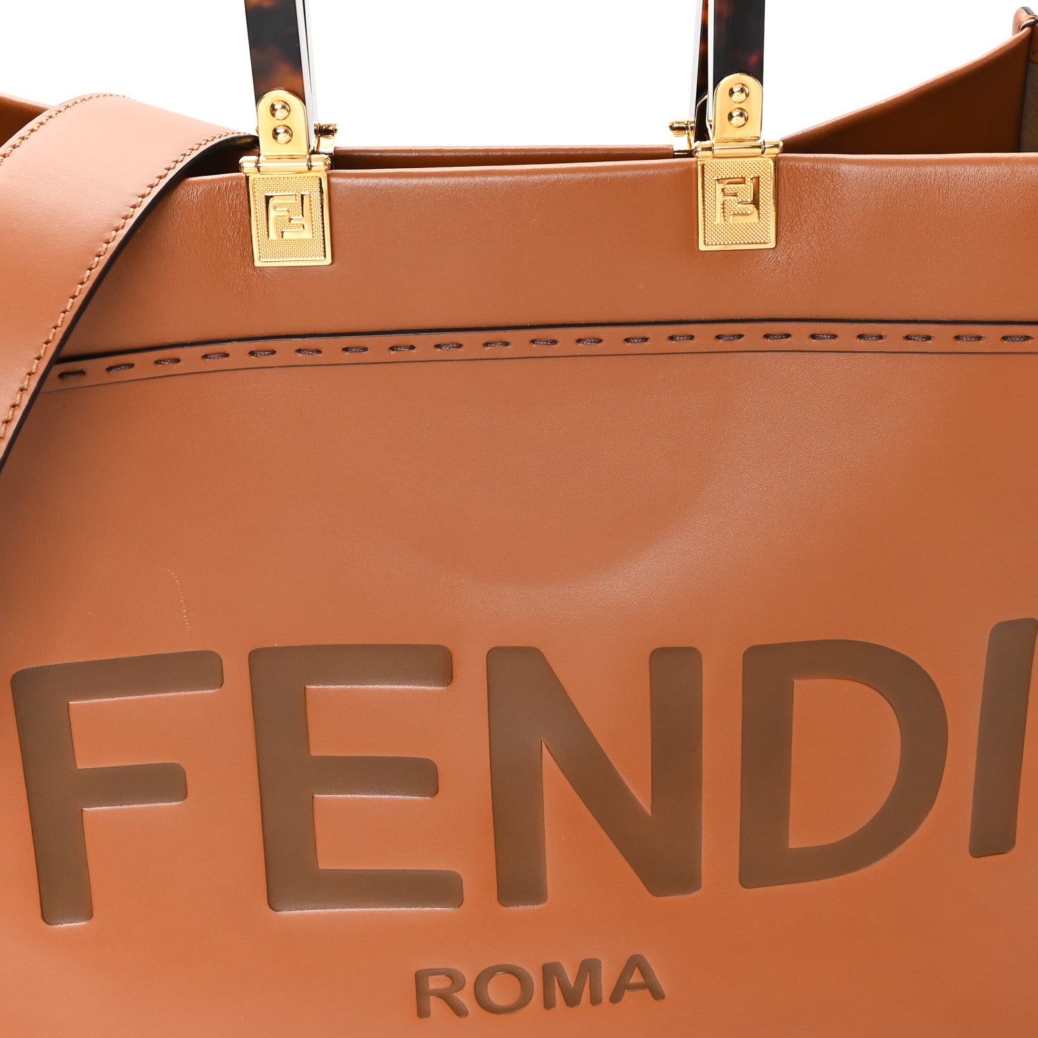 Fendi Vitello King Plexiglass Medium Fendi Sunshine Shopper Tote Cuoio 7 of 11