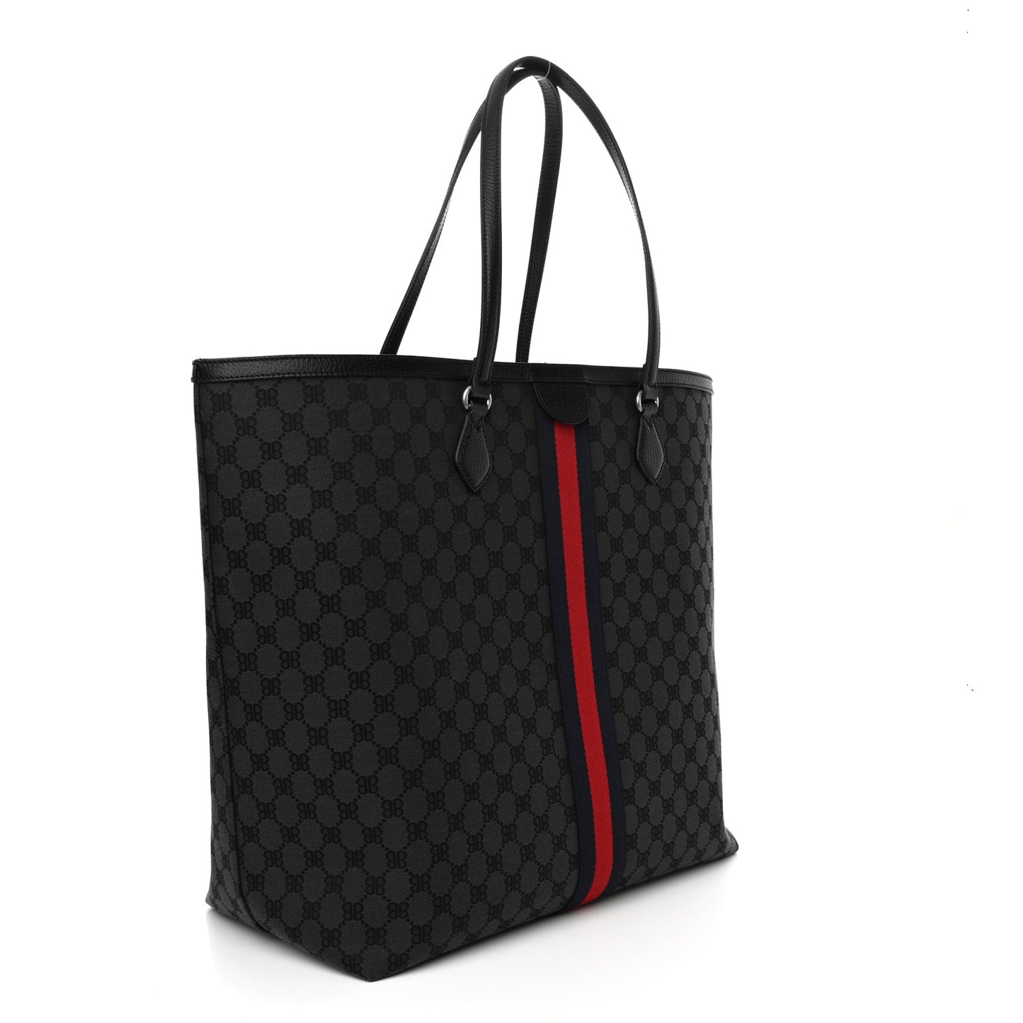 X BALENCIAGA BB Monogram Web Large Ophidia Shopping Tote Black