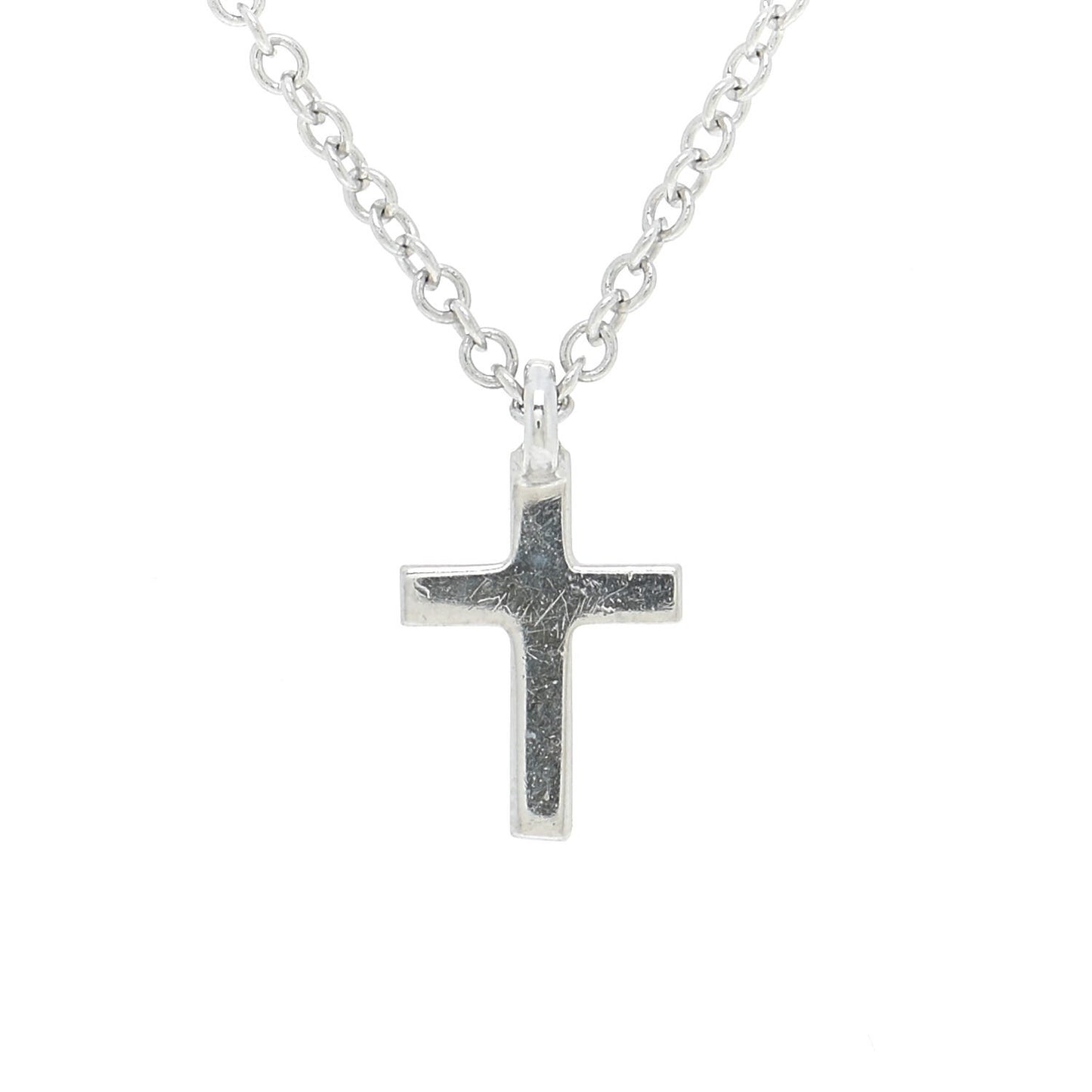 18K White Gold Diamond Mini Cross Pendant Necklace