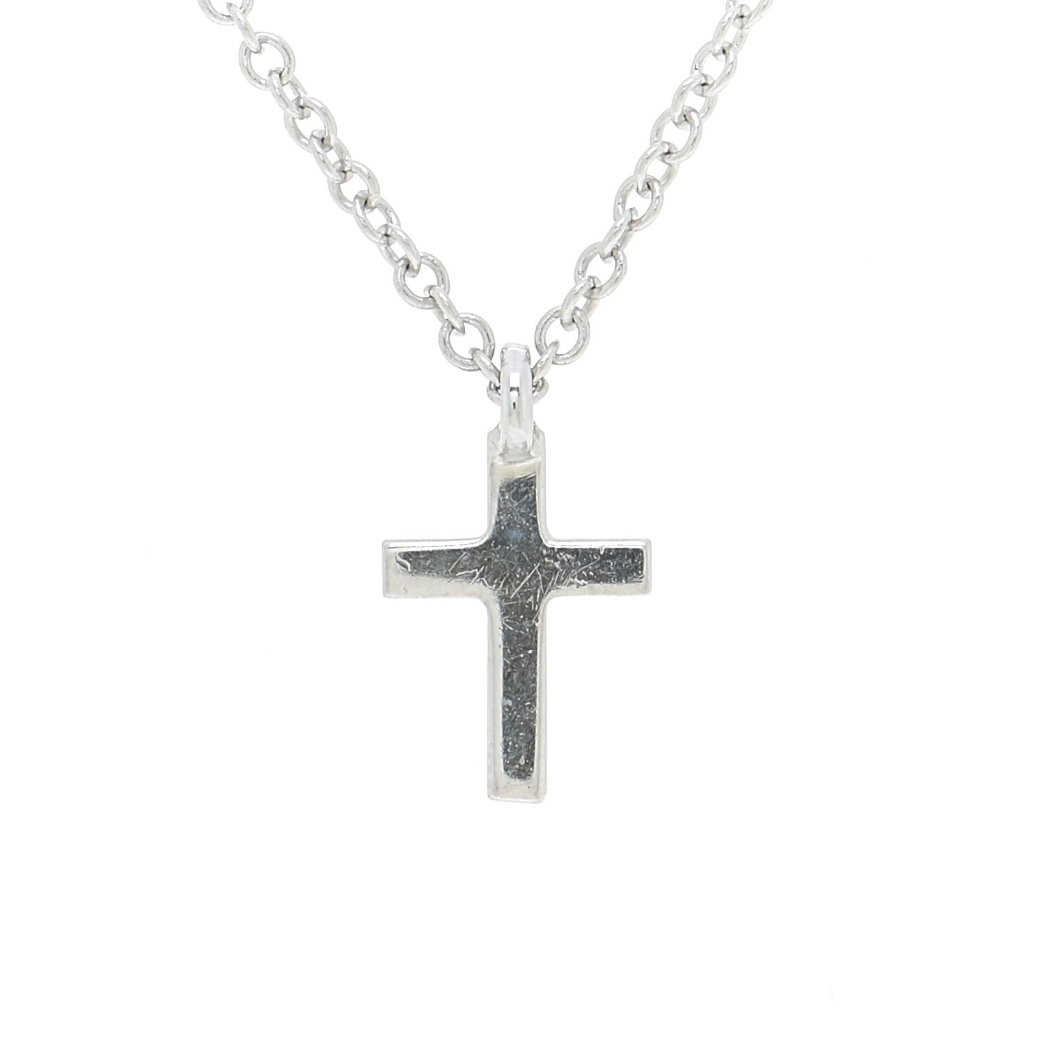 Tiffany 18K White Gold Diamond Mini Cross Pendant Necklace 6 of 6