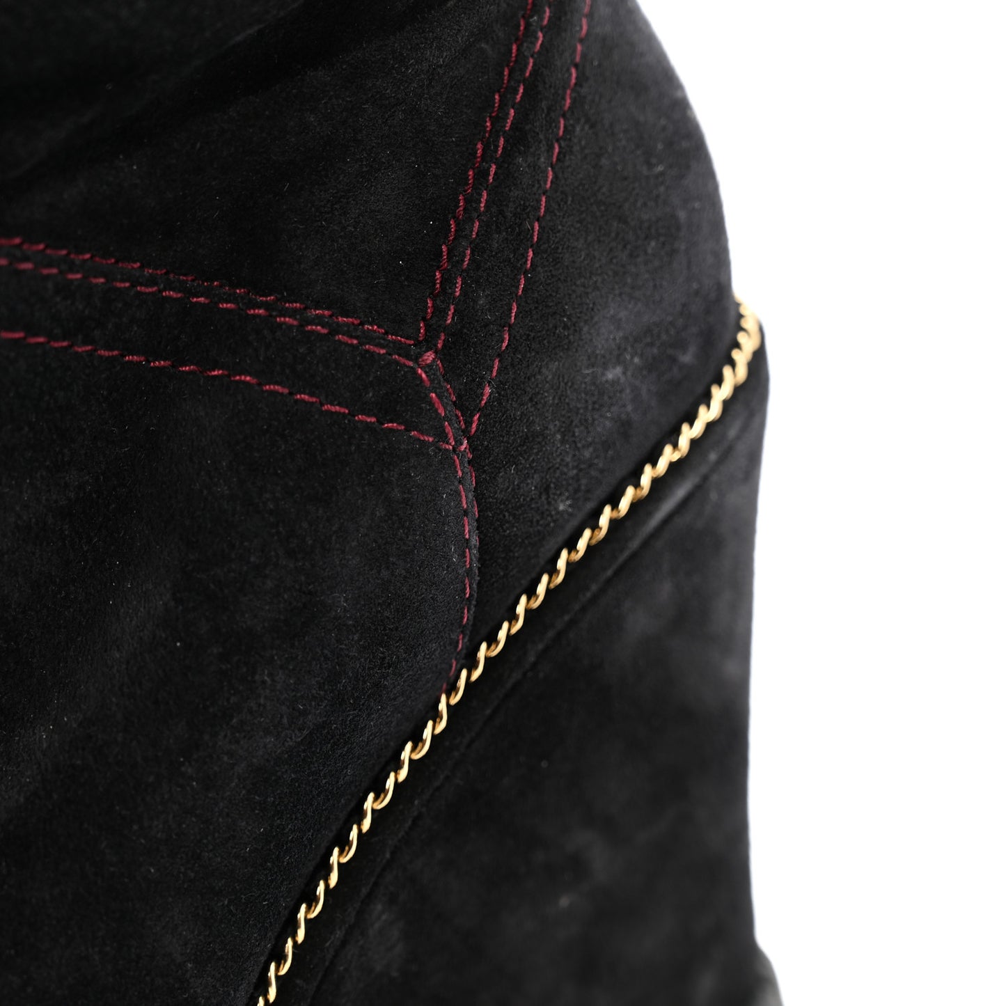 Suede Calfskin Chain Around High Boots 41 Black