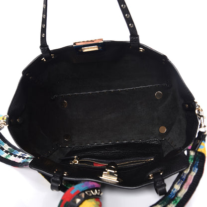 Valentino Garavani Grained Calfskin Embroidered Small Rockstud Rolling Tote Black 7 of 10