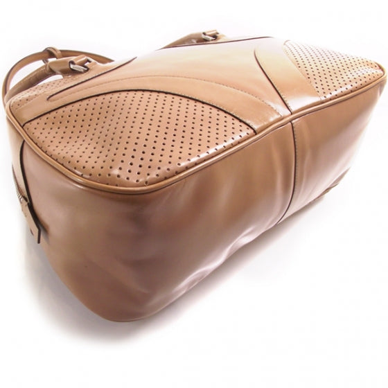 Leather Perforated Bowling Bag Brown