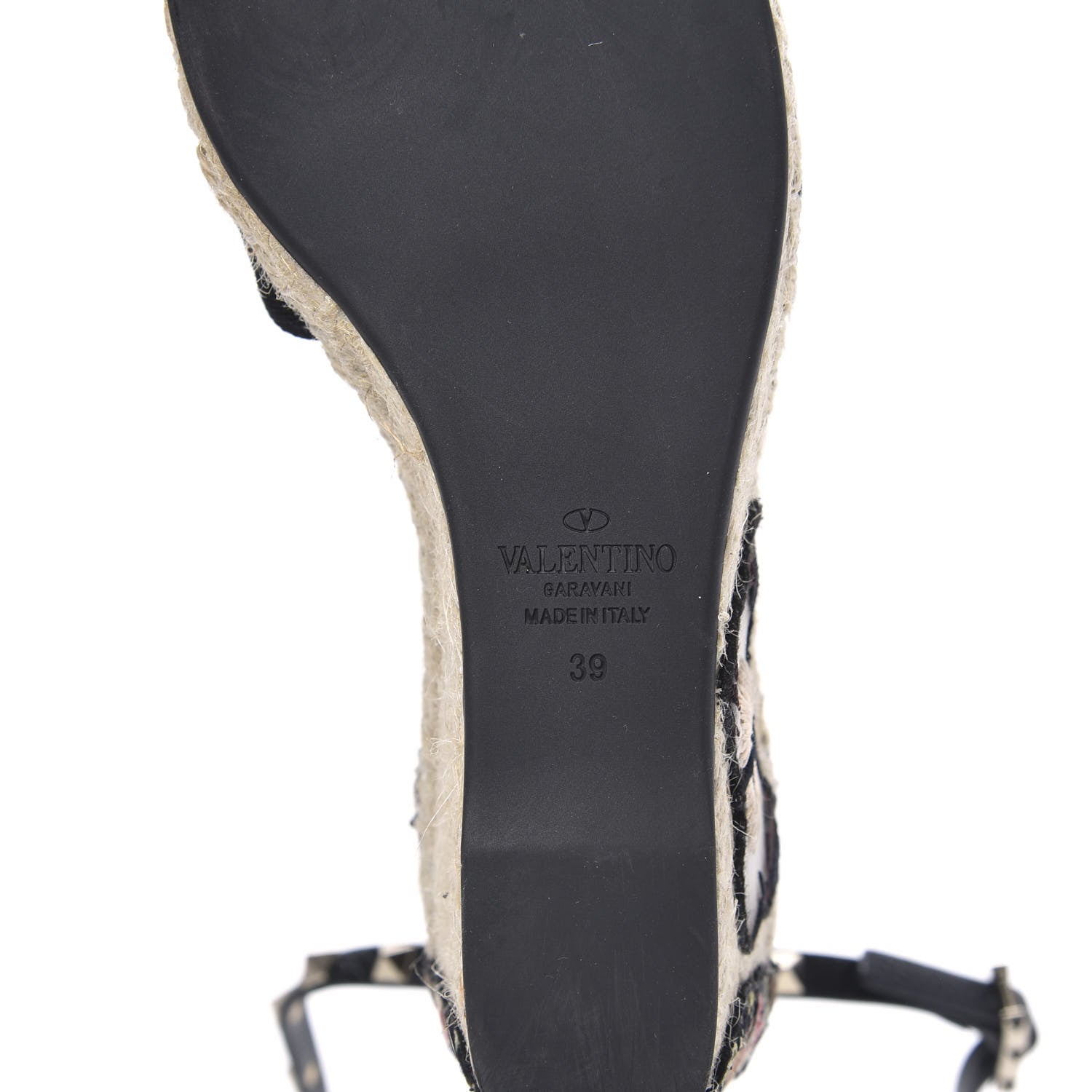 Valentino Garavani Canvas Butterfly Embroidered Rockstud Ankle Wrap Espadrille 15/85mm Wedges 39 Black 8 of 9