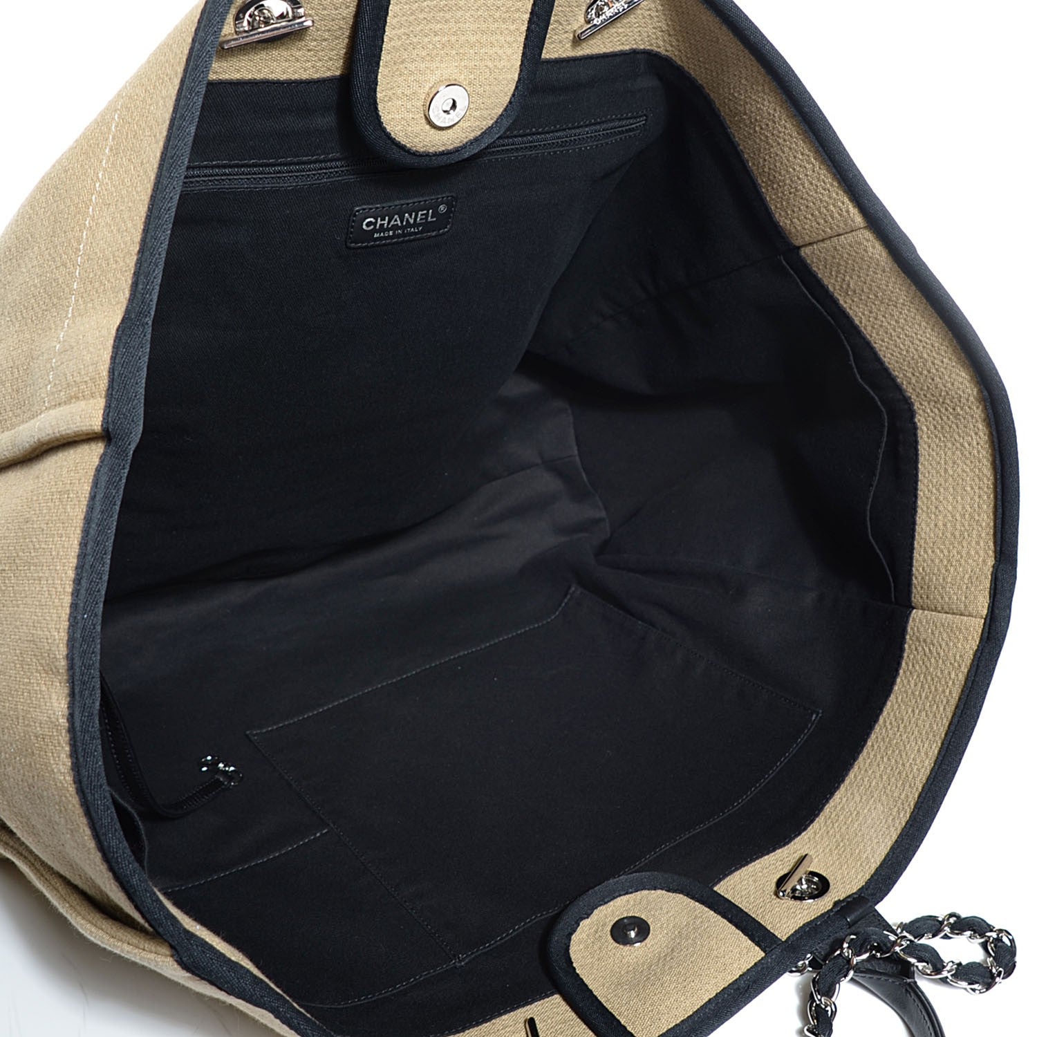 Chanel Canvas Deauville Large Tote Beige Black 5 of 7