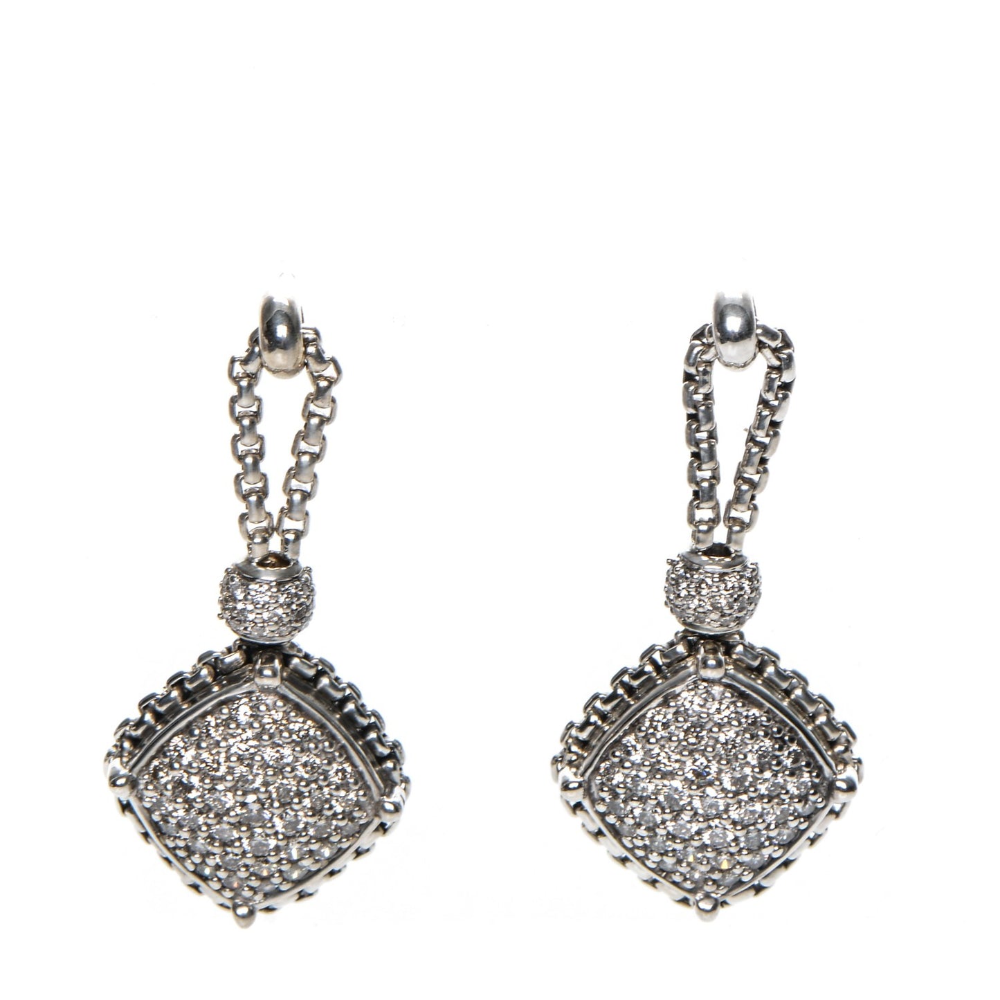 Sterling Silver Diamond Cushion On Point Drop Earrings