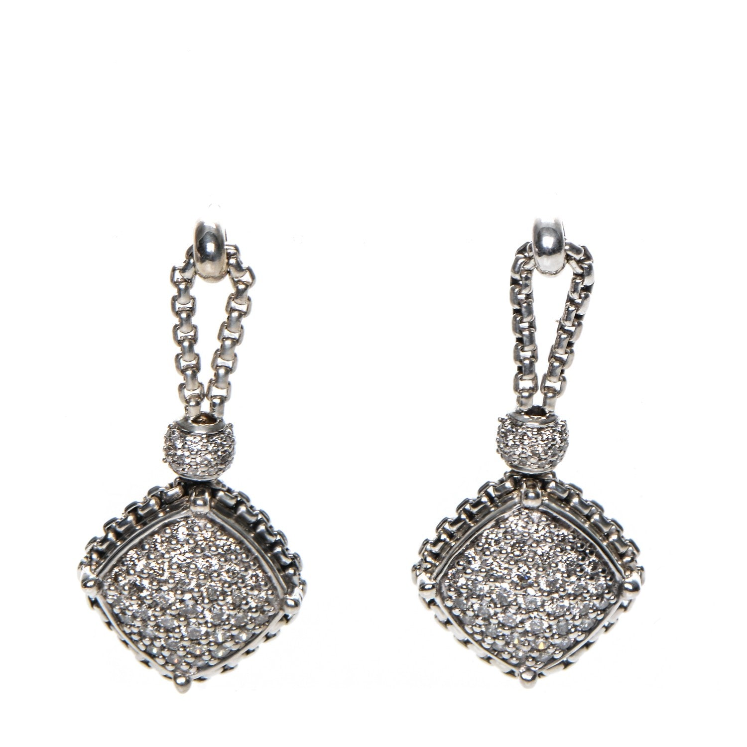 David Yurman Sterling Silver Diamond Cushion On Point Drop Earrings 1 of 6