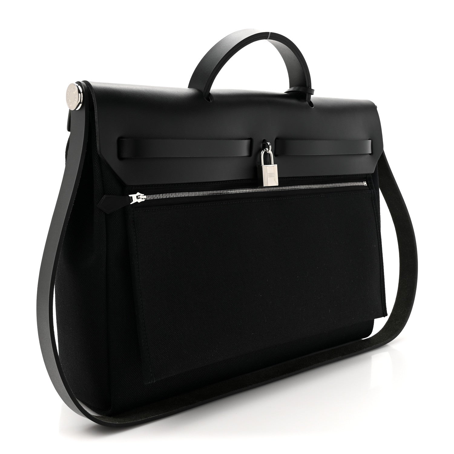 Hermes Military Toile Vache Hunter Herbag Messenger 39 Black 4 of 12