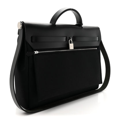 Hermes Military Toile Vache Hunter Herbag Messenger 39 Black 4 of 12