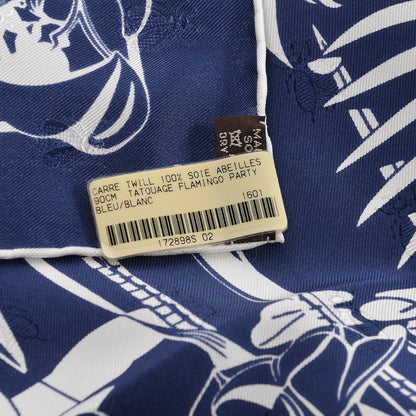 Hermes Silk Tatouage Flamingo Party Scarf 90 Bleu White 3 of 6