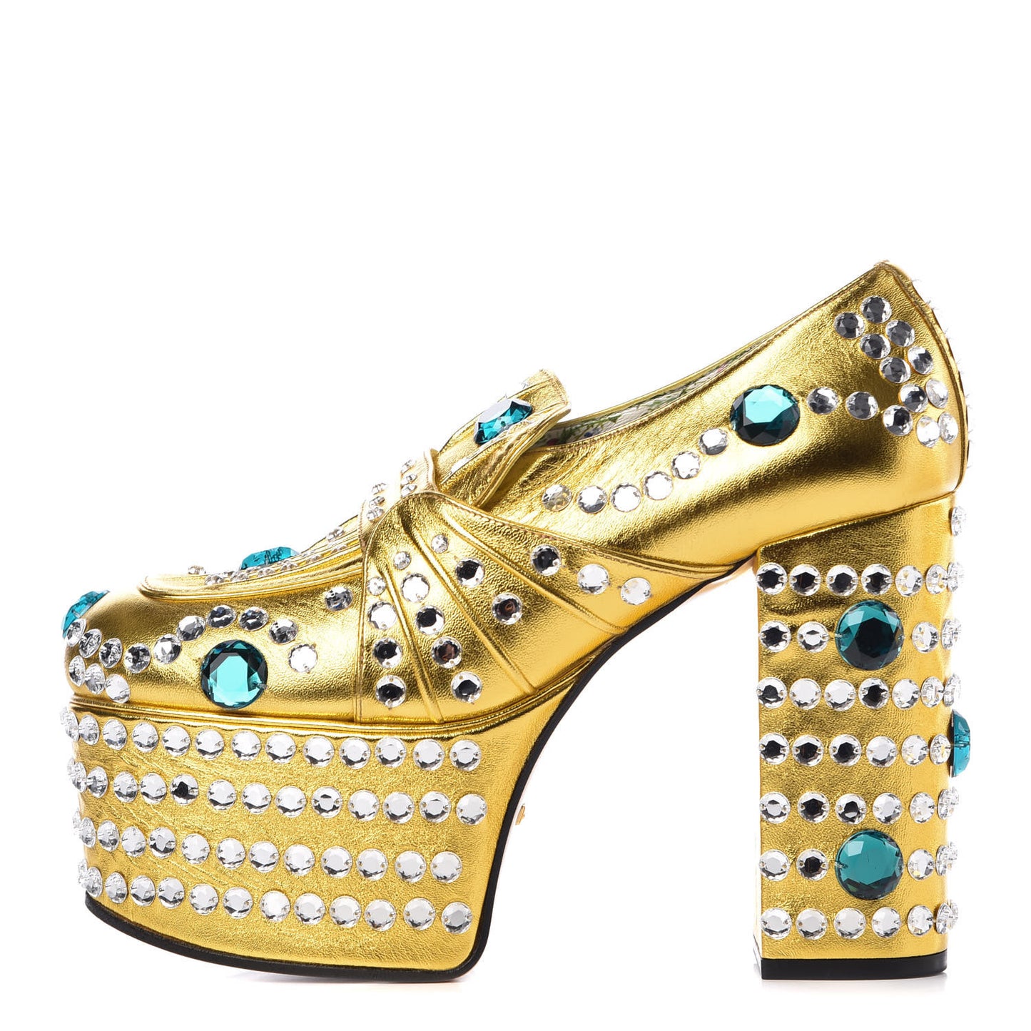 Metallic Malaga Kid Crystal Amilna Platform Loafers 36 Gold