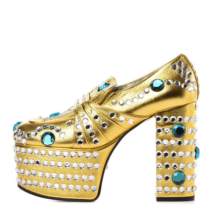 Gucci Metallic Malaga Kid Crystal Amilna Platform Loafers 36 Gold 1 of 8