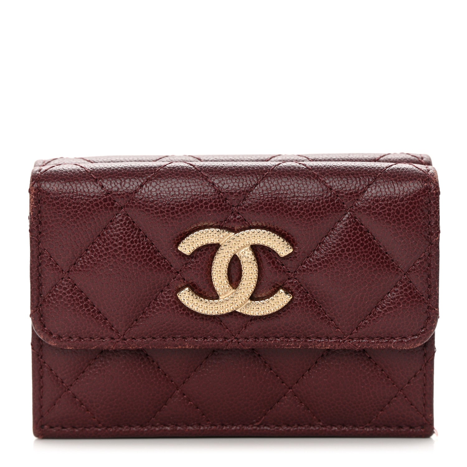 Chanel Caviar Quilted Studded CC Double Flap Wallet Burgundy 1 of 13