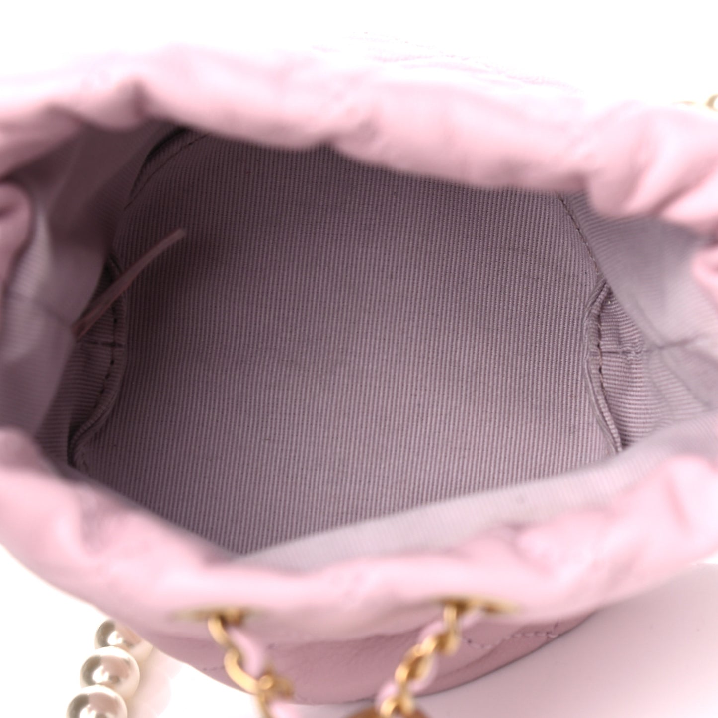 Calfskin Quilted Pearl Mini About Pearls Drawstring Bucket Light Pink