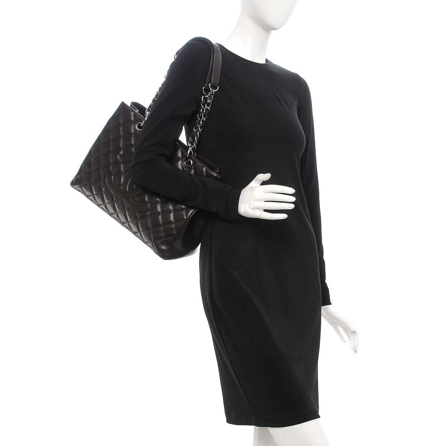 Caviar Quilted Grand Shopping Tote GST Dark Brown