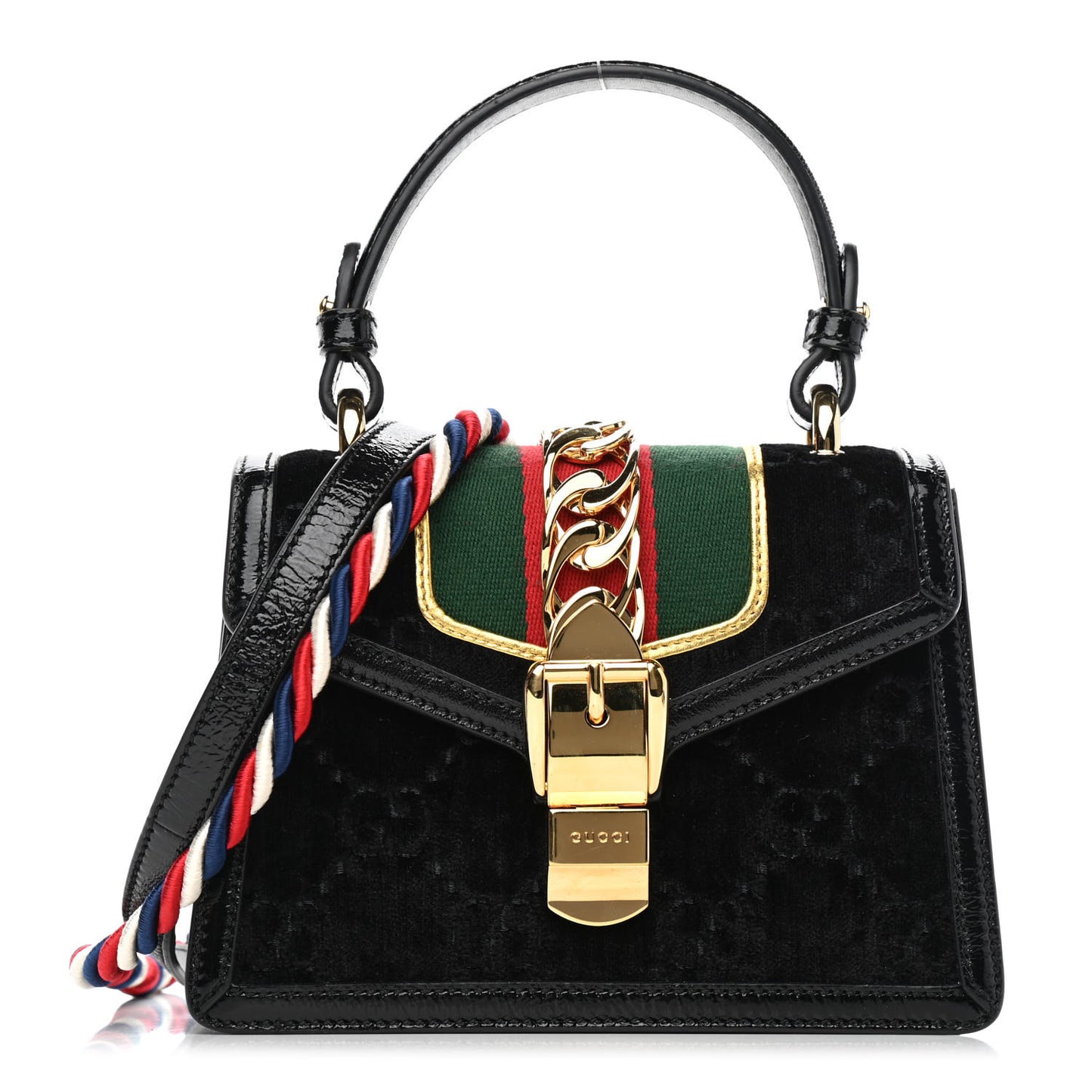 Velvet GG Monogram Mini Sylvie Top Handle Bag Black