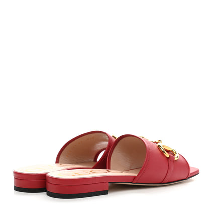 Gucci Nappa Horsebit Flat Slide Sandals 37 Red Blood 4 of 11