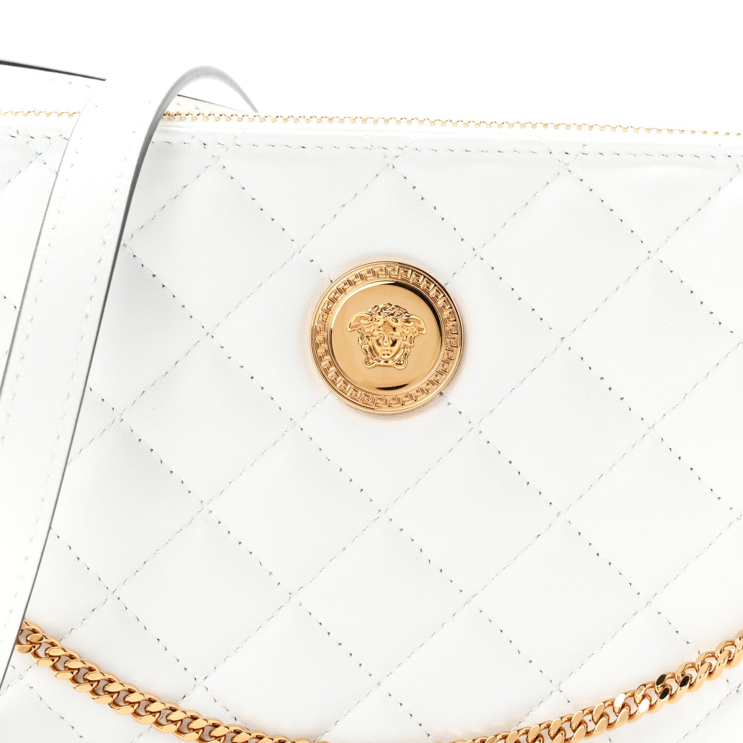 Nappa Quilted La Medusa Half Moon Crossbody White