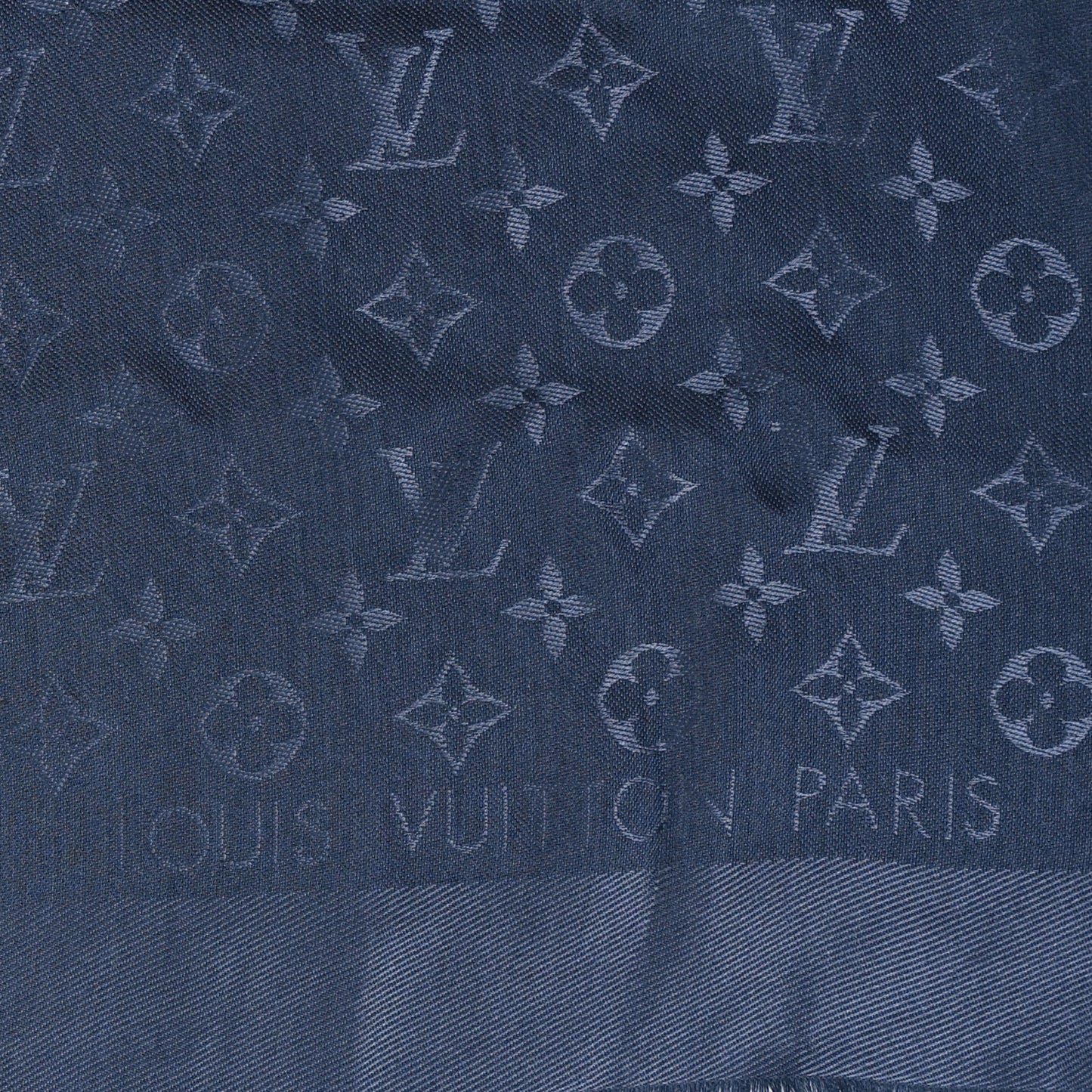 Silk Lurex Wool Monogram Shine Shawl Charcoal Blue