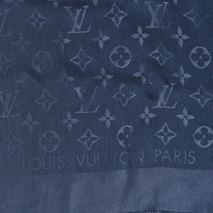 Louis Vuitton Silk Lurex Wool Monogram Shine Shawl Charcoal Blue 3 of 4