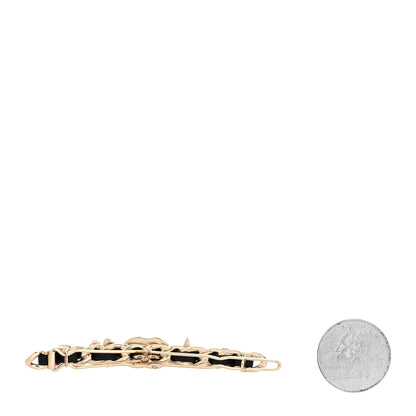 Chanel Lambskin Pearl Crystal CC Sergeant Hair Clip Barrette Gold 2 of 5
