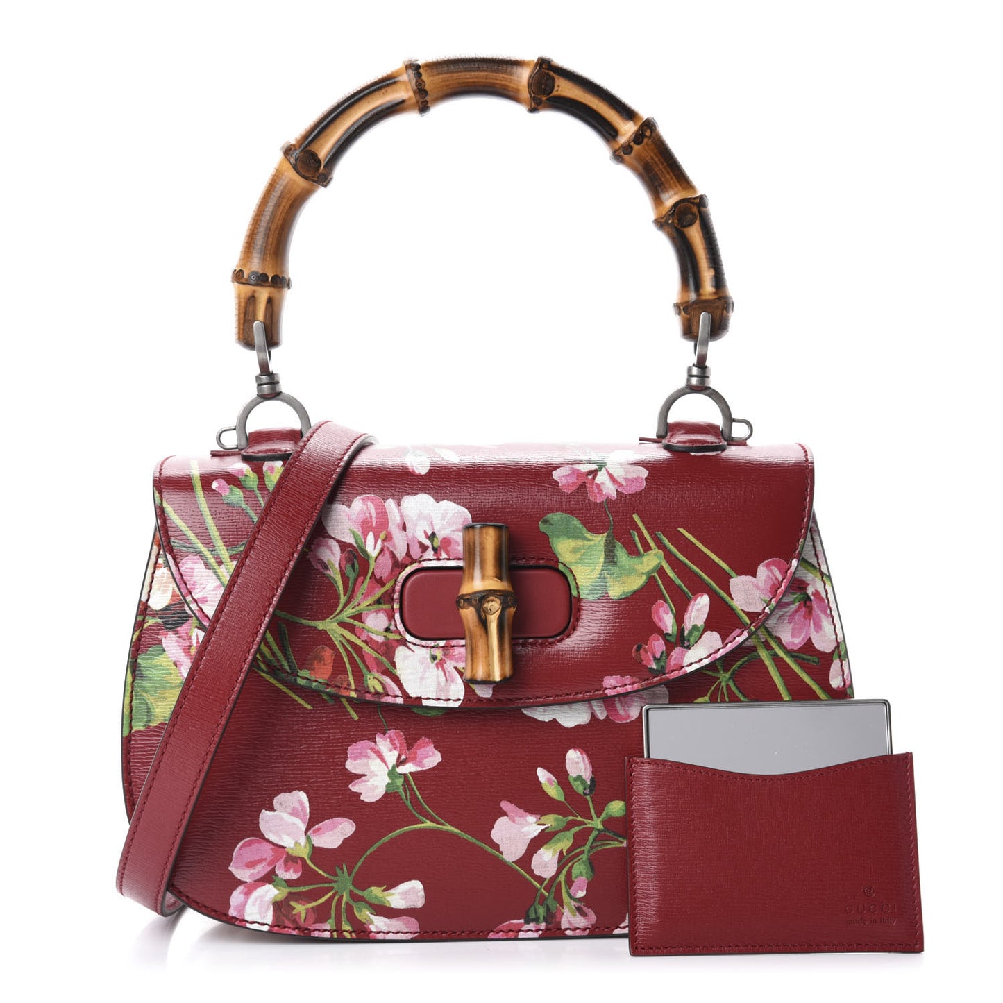 Shangai Calfskin Blooms Print Small Classic Bamboo Top Handle Bag Romantic Ceries Multicolor