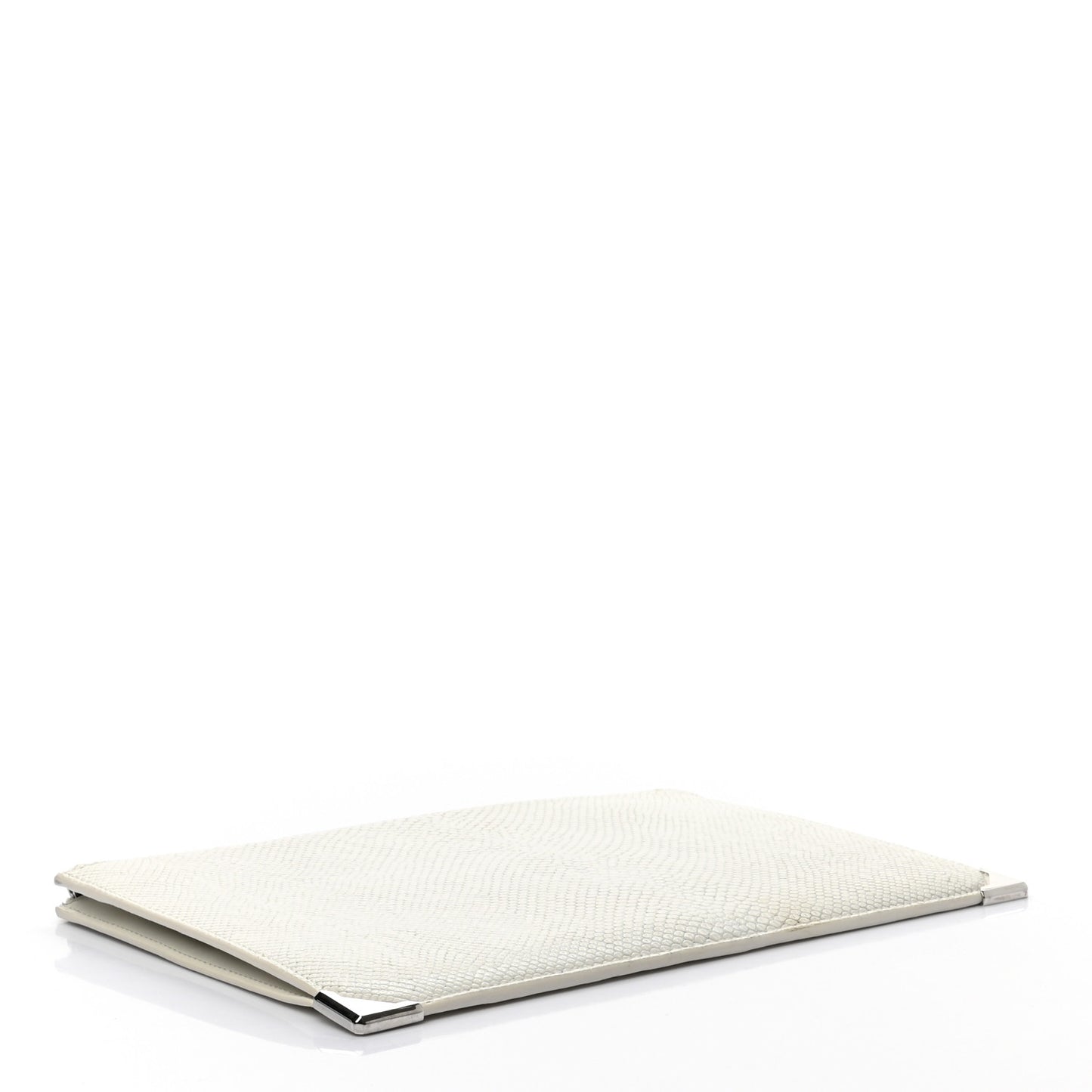 Calfskin Snakeskin Embossed Prisma Flat Pouch White Silver Hardware