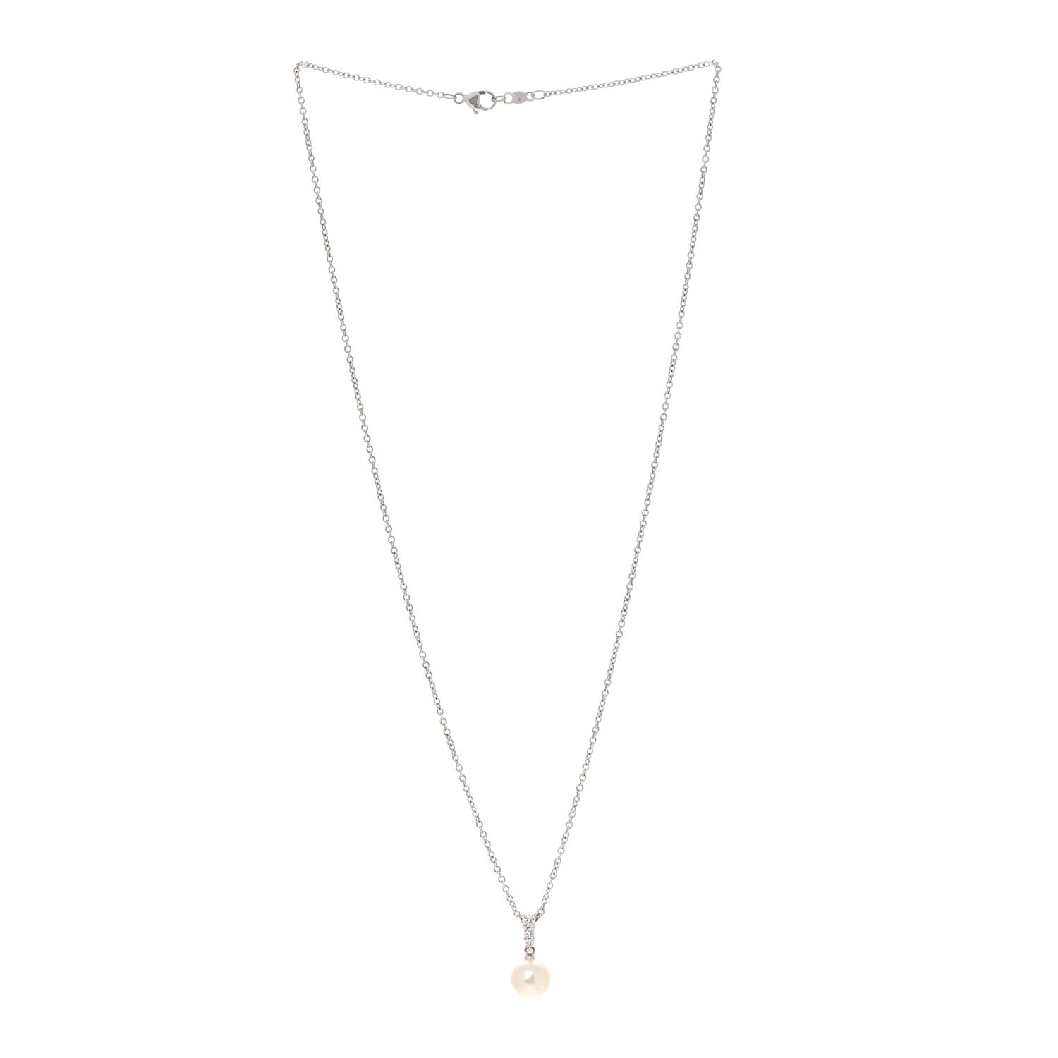 Mikimoto 18K White Gold Diamond Akoya Pearl 8mm Morning Dew Pendant Necklace 3 of 7