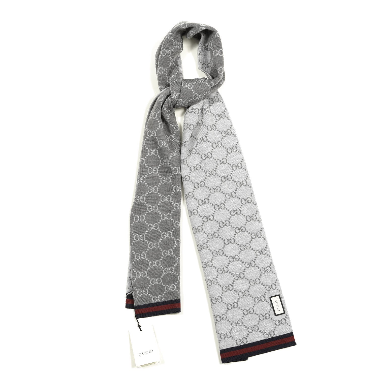 Gucci Wool Tricot GG Monogram Web Solange Scarf Coffee Ivory 1 of 4