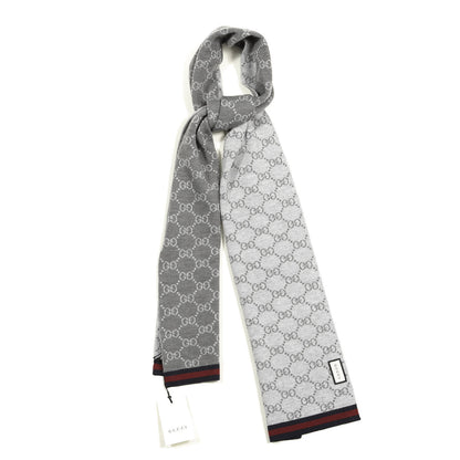 Gucci Wool Tricot GG Monogram Web Solange Scarf Coffee Ivory 1 of 4